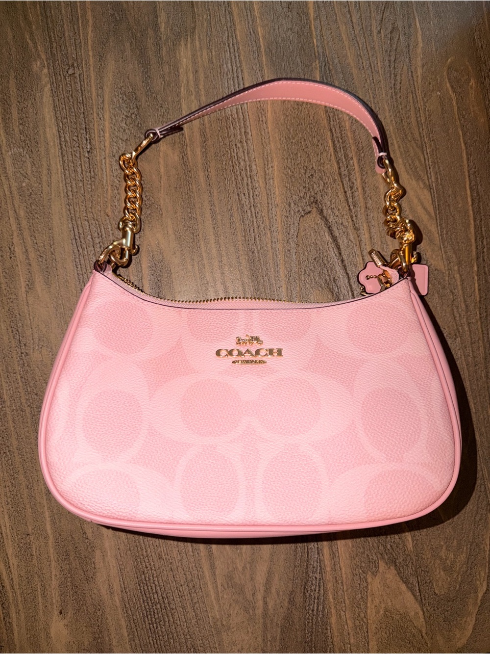 Coach Pink Signature Teri Shoulder Bag with Gold Hardware